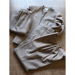 Tan f Jay Three Piece pant Suit Wool brown Blazer Skirt vintage sz 12 (XS/Small)